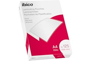 Ibico Laminierfolien A4 250 Mikron (2 x 125 mic), 100 Stück, Glänzende Heißlaminierfolien, Abgerundete Ecken, Ideal für Büro oder Schule, Transparent, Kristallklar, 627318