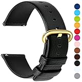 Fullmosa 12 Farben für Uhrenarmband, Kalbsleder Armband für Damen Heren Lederarmband mit Edelstahl Metall Schließe, 24mm, Schwarz mit Golden Schnalle