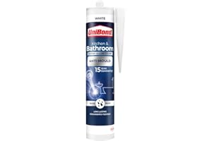 UniBond Anti-Mould White, Waterproof Mould Protection, Long-lasting White Silicone Sealant for Kitchen & Bathroom, Powerful Bath Sealant, 1 x 274g Cartridge