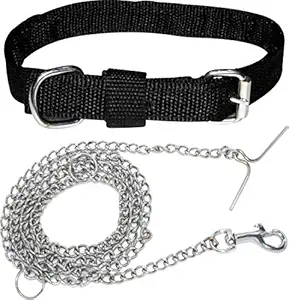 S.Blaze Dog Belt Combo of 3/4 inch Black Dog Collar with Dog Chain Specially for Small Dogs & Puppies Under 10-15kg Dog Collar Chain