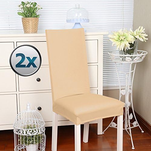 Chair Covers Stretch Chair Cover Slipcovers 2PCS Elastic Modern Protector Slipcovers with Elastic Band / Washable Removable Seats Chairs Covers for Hotel ,Restaurant, Wedding Part Decor / Home, Kitchen, Dining Room (Pack of 2, Cream Nature)