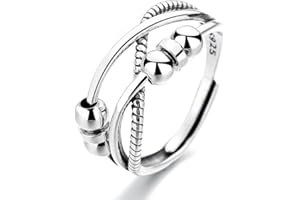 Qings Anxiety Ring Anillos de Inquietud Giratorios Ajustables,Anillo de Ansiedad con Cuentas,Anillos Ansiedad de Plata 925