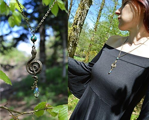 Gothic snake pendant with green Jasper bead crystal teardrop and star, serpent jewellery, strega fashion, forest goth witch, Medusa necklace, dark mori, pagan, boho gypsy jewelry