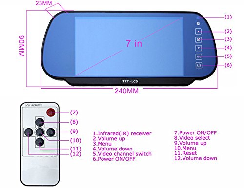 ROGUCI 7 Zoll Rückspiegel Monitor Außenspiegel Videogeräte für Kopfstützen Autozubehör Monitor-Zubehör Innenspiegel Rückspiegel,Spiegel Außenspiegelsets - 3