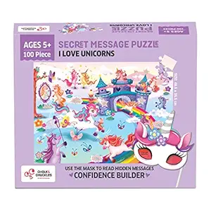 Chalk and Chuckles I Love Unicorns 100 Piece Jigsaw Puzzle, Secret Message Puzzle for Kids Age 5+ Happy Gifts for Girls and Boys 6-9 Years Old