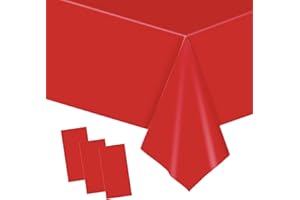 POPOYU 3 tovaglie rosse, 137 x 274 cm, tovaglie rettangolari in polietilene, tovaglia rossa per compleanno, tovaglia usa e getta per bambini, picnic, matrimoni, decorazioni per feste di Natale