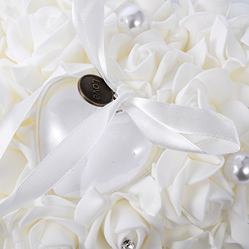 Hochzeit Ringkissen Ring Box Herzförmig mit Blumen Strass Perlen Deko LianLe (Weiß) - 5