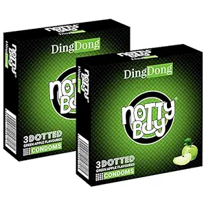NOTTY BOY DingDong Green Apple Flavoured Condom For Men - 6 Count (Pack of 2)