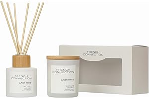 French Connection Pastel Collection Scented Reed Diffuser & Candle Gift Set | Luxury Home Fragrance | (Set-100ML & 141G, Sea Salt & Coconut)