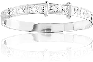 Designer Inspirations Boutique Teddy Bear Themed Expanding/Expandable/Adjustable Bangle Bracelet for Baby/Child/Children - 925 Sterling Silver - Baby/Childrens Jewellery