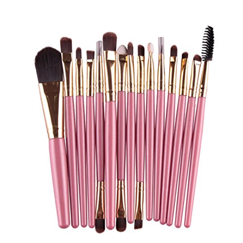 Feng Eye Shadow Foundation Eyebrow Lip Brush,15 pcs/Sets Makeup Brushes Tool (Pink)