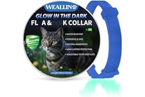 WEALLIN Lumineux Collier Anti-puces pour Chats, Collier Anti Puces et Tiques pour Chats Ajustable et Imperméable, Protection Naturelles et Efficace Pendant 8 Mois à Tous Les Chat, Bleu (1 PC)