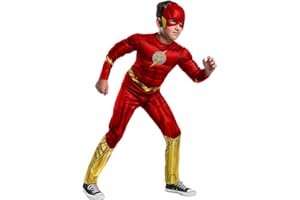 Rubies Disfraz Flash Black Line para niños, Jumpsuit con pecho musculoso y máscara, Oficial DC Comics, Warner Bros, para Carnaval, Navidad y cumpleaños