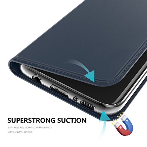 Moonmini Samsung Galaxy S8 Lederklapp hülle Case Bookstyle Klapphülle Wallet Tasche Flip Tasche mit Kartenfach und Ständer Anti-Rutsch Stoßfest handyhüllen für Samsung Galaxy S8 2017 (Blau) - 4
