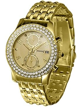 Moog Paris Heritage Damen Uhr mit Champagner Zifferblatt, Swarovski Elements & Goldenem Armband aus Edelstahl...