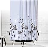 TEXTIL DUSCHVORHANG PUSTEBLUME 120x200 cm GRAU SCHWARZ WEISS GARDINE BLUMEN! SHOWER CURTAIN grey black white