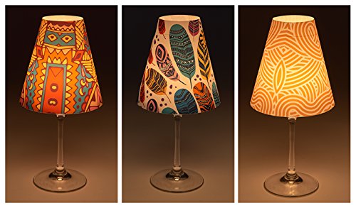 Candle Lights / Lampenschirme für Weingläser / Deko-Lampenschirme / Lampe / Teelicht / Lampshades / Lampenschirm-Set „Keno“ Tischdeko, 3-teilig