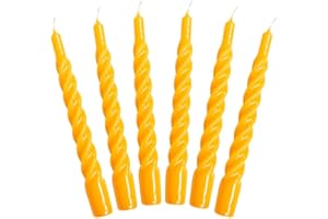 KUNSTINDUSTRIEN Candles with a Twist®, Made in Italy, 25 Colours Available, Dinner Candles, Twisted Candles Long Burning 5 Hours, Tapered Candles, Lacquered, Unscented Candle Gift Set, 6 pcs. 2.2 x 21cm (Yellow)