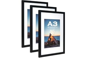 SCHOLAR TREE Black Wooden Picture Frame A3 with Mat,Set of 3, Mount for A4 Picture or Certificate,Wall Mountable