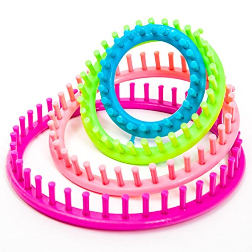 Strickring 6 tlg Knitting Loom inkl. 1 Garnnadel – 1 Strickhaken – mit Anleitung – Kinderleichte Handhabung (Ø 29cm – 24cm – 19cm – 14cm) - 2