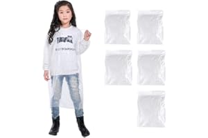 OUOQI 5 Stück Regenponchos,Schutzkleidung Regencape,Einweg-Regenmantel,Transparent Wasserdicht Regenponcho mit Kapuze und Ärmeln für Kinder,Portable regencape für Reise,Camping