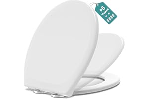 MEEJEE Tapa Wc Universal Amortiguada, Asiento Inodoro Blanco, Tapa de Vater Ovalada con Cierre Suave, Tapa de WC de Duroplast, Tapadera Wc para Familia, Tapa Inodoro Montaje Fácil
