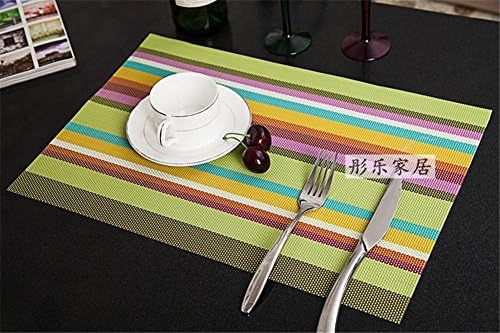 DIANZHUO Placemat 4Pcs Upscale Korean Style Color Stripe Table Mats Pvc Insulation Pads Placemat European Style Plate Pad Bowl Pad The Mediterranean Western Food Pad , Green