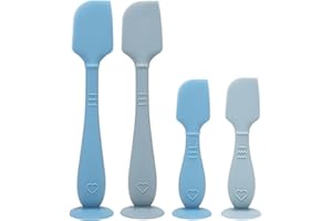 btrfe Lot de 4 spatules pour couches pour bébé - En silicone - Applicateur de crème - Avec ventouse - Pour nouveau-né - Bleu