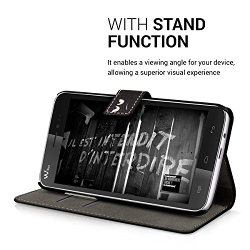 kwmobile HÃ¼lle fÃ¼r Wiko Lenny - Wallet Case Handy SchutzhÃ¼lle Kunstleder - Handycover KlapphÃ¼lle mit Kartenfach und StÃ¤nder Don't touch my Phone Design WeiÃŸ Schwarz