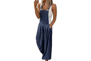 Minetom Salopette Donna Jeans Lunga Salopette Ragazza Denim Tuta Sciolto Largo Jumpsuit Playsuit Eleganti Lunghe Pagliaccetto Lungo Romper con Tasche
