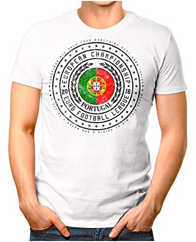 OM3® – Portugal – Herren T-Shirt Lissabon Wappen Fußball Trikot EM’16 WM Championship Vintage Weiß 3XL