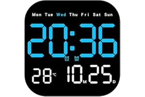 Doxiuyo Temperatura Data Settimana Display Orologio 12/24H Sveglia LED A Parete Remota B