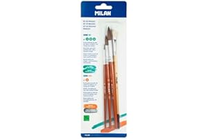 MILAN Blíster 3 Pinceles Redondos (Pelo de Cabra y sintético) Serie 101 nº 4,10 y 16 + 1 Pincel Plano (Chungking) Serie 524 nº 8