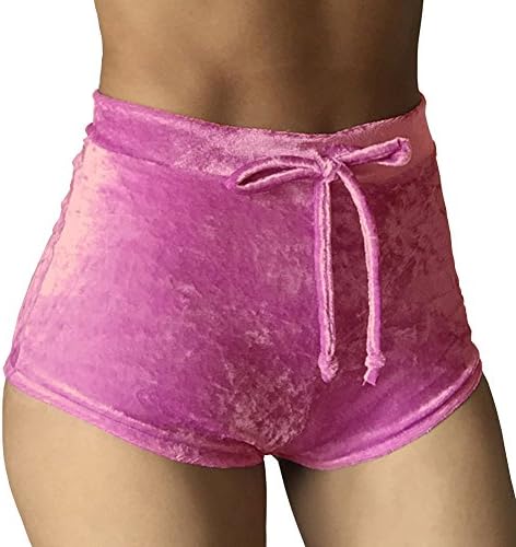EUTOB Women's Soft Stretchy Drawstring High Waist Velvet Club Shorts Pink