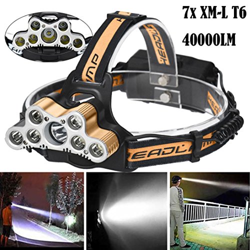 Preisvergleich Produktbild Hirolan T6 LED Wiederaufladbar Scheinwerfer Scheinwerfer Reise Kopf Fackel 40000 LM 7X XM-L Super Helle Stirnlampe Wasserdicht Scheinwerfer Perfekt zum Laufen Campen Wandern (Gelb)