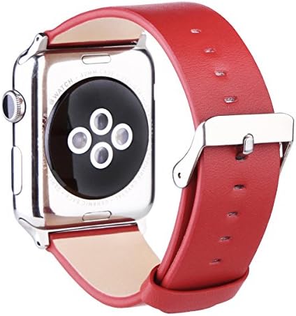 eraCorin Apple Watch Leather Band 42mm, Genuine Calf Leather Strap for Apple Watch Series 1 Series 2 with Classic Stainless Steel Buckle, Red