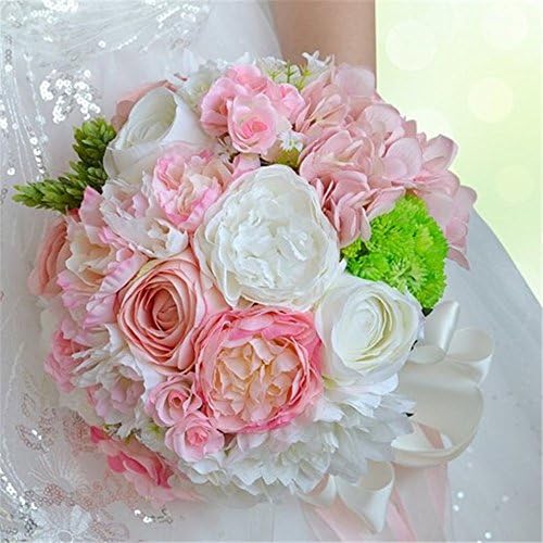 United home true Love wedding bouquet Artificial Flower pink ivory flower pearl with bow satin ribbon for bridal wedding decor