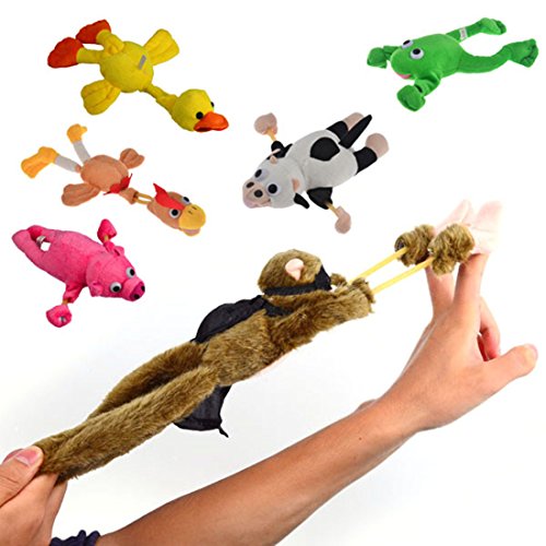 Finer tienda 6pcs peluche Slingshot flingshot Flying animales juguete con sonido Mono rana Pig de pato pollo vaca para niños