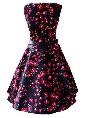 Nuevo Vintage Años 50 Estilo Floral diseño de Rosas Swing Circle Vestido de Fiesta Plus tamaño UK 6 - 26, Color Rojo y Negro Negro Negro 34