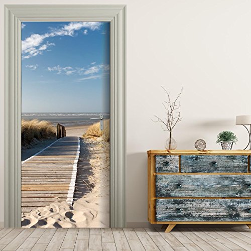 Türtapete selbstklebend TürPoster - STEG ZUM MEER - Fototapete Türfolie Poster Tapete Strand Meer Nordsee Ostsee Beach Wasser Blau