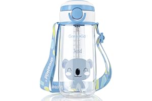 Bunnytoo Trinkflasche mit Strohhalm–Wiederverwendbare Kinder 500ml Tritan in Blau-Trinkflasche Kinder Auslaufsicher|BPA-frei|Flip-Düse|Strohhalmflasche Kinder|Kind Schule Mädchen Jungen Sportflasche