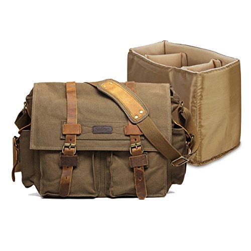 Kattee Sac Bandouli  re Etui Appareil Photo Reflex Housse Sac Toile Sony Canon Nikon Olympus etc   Vert arm  e 