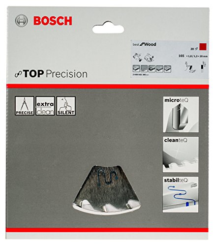BOSCH Kreissägeblatt Top Precision Best für Wood, 165 x 20 x 1,8 mm, 20, 2608642385 - 2