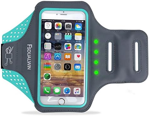 FSDUALWIN IPhone 7 Armband with Self-generating Safety LED, IPhone 6 / 6s Sports Arm Band (4.7-inch) Waterproof Fingerprint Touch Supported Arm Case Sportband with Card Slot, Cable Locker (Blue)