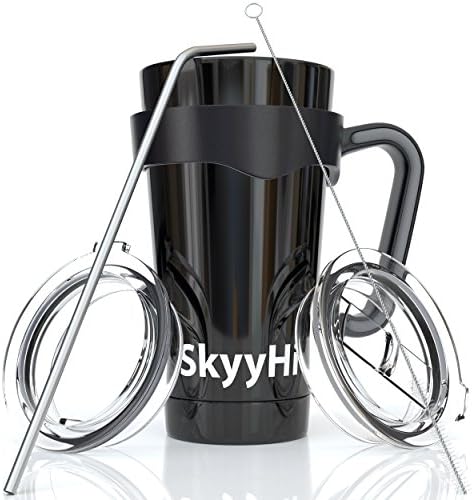 6-Piece Stainless Steel Vacuum Insulated Tumbler Set (20 oz or 30 oz Tumblers), Tea Cup or Coffee Travel Mug with Handle, 2 Lids, Straw &amp; Brush - Double Wall Insulation for Hot &amp; Cold Drinks