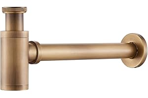 Panthem, sifone a P in ottone per lavabo, con attacco da 1 1/4”, regolabile, blocca lo sporco e previene i cattivi odori, ideale per lavabo del bagno e lavabo da appoggio, colore rame anticato