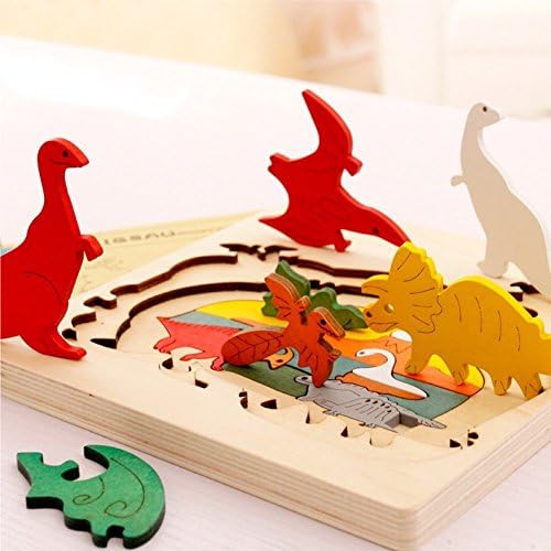 Jigsaw Wooden Puzzles Toy for Kids, 3D Three Layers Difficult Puzzles Dinosaur World Educational Tool Best Birthday Present for Boys Girls