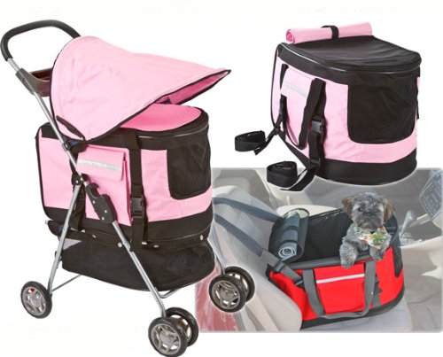 PET-STROLLER-PUSHCHAIR-FOR-PETS-IN-PINK-COLOUR-all-in-one-pet-stroller-pet-carrier-dog-car-seat