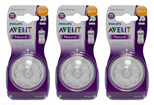 Multibuy 5x AVENT Natural Teats 4 Hole Fast Flow 6 Mnth+ (2 Pack)