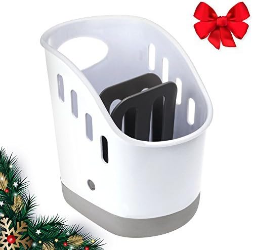 JUYOU 5.5" x 6.7" x 7.1" Kitchen Sink Caddy with 3 Compartments and Sanitary Drainer | Non-Slip Base | Flexible Safe ABS Material | Sink Organizer for Sponge Scrubber Brush